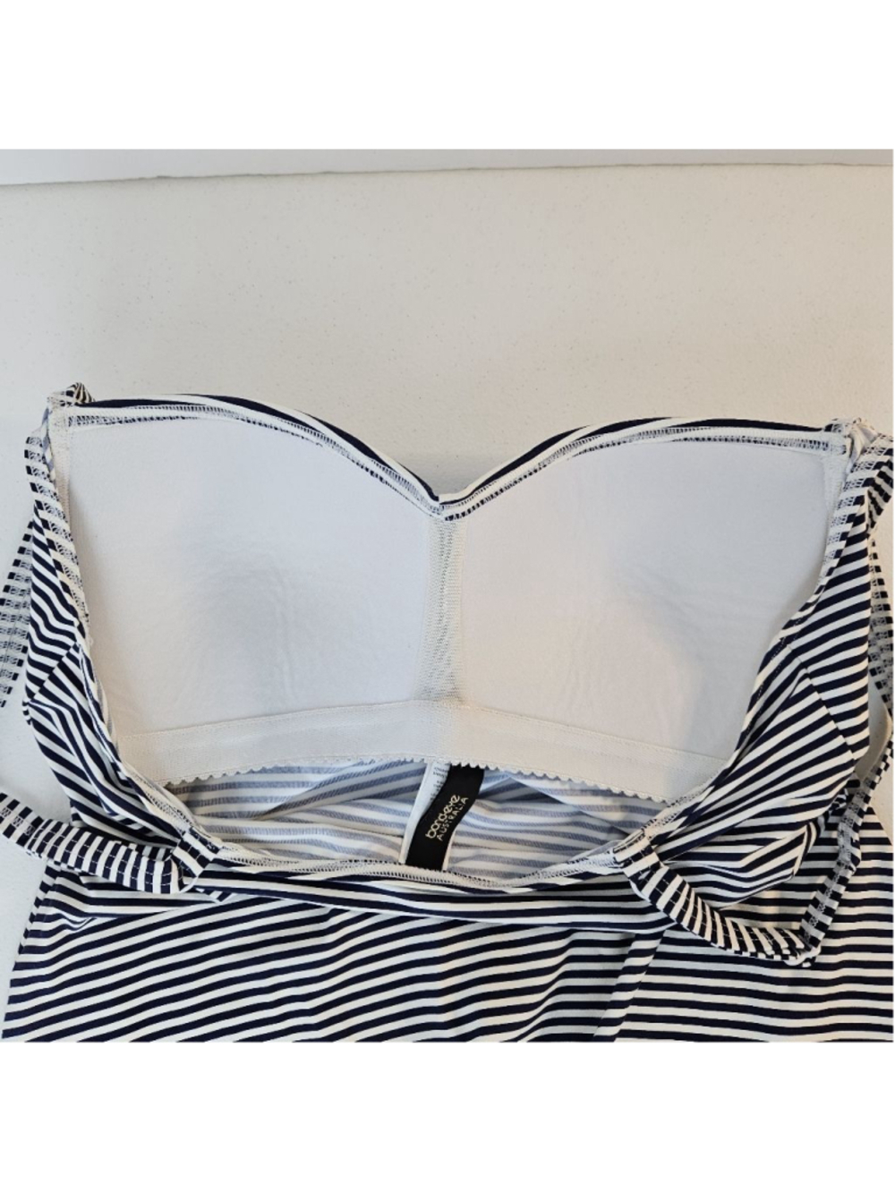 Bond-Eye Australia Striped Mini Dress Size 10 White Navy Built in Bra - Picture 9 of 11